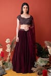 Shop_LABEL SHRISTI CHETANI_Wine Crepe Hand Embroidered Sweetheart Neck Pleated Lehenga Set _at_Aza_Fashions