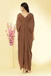 Shop_Megha Garg_Brown Pure Crepe V Neck Draped Jumpsuit _at_Aza_Fashions