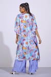 Shop_AFFROZ_Blue Russian Silk Printed Floral Round Kaftan And Flared Pant Set _at_Aza_Fashions