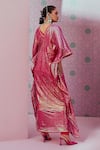 Shop_Krisha sunny Ramani_Fuchsia Kaftangeorgette Embroidered Sequin V Embellished Slit Kaftan With Pant _at_Aza_Fashions