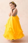 Shop_Thetaa_Grey Chanderi , Organza, Viscose Embroidery Garden Print Flared Gown _at_Aza_Fashions
