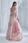 Dolly J_Pink Organza And Chantilly Lace Embroidery Floral Cape Lehenga Set _Online_at_Aza_Fashions