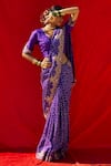 Buy_Pink City by Sarika_Purple Silk Print And Embroidery Bandhani Peacock Saree With Blouse _at_Aza_Fashions