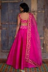 Shop_Shikha Mehta_Fuchsia Blouse  Silk Chanderi Embroidered Thread V Neck Raw Lehenga Set _at_Aza_Fashions