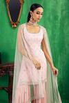 Shop_Jigar Mali_Pink Georgette Embroidery Aari Round Kurta Gharara Set _at_Aza_Fashions