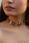 Shop_Do Taara_Gold Plated Natural Stone Kundan Choker Necklace _at_Aza_Fashions