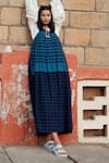 Label Earthen_Blue Dress Mangalgiri Stripe And Printed Shirt Set _Online_at_Aza_Fashions