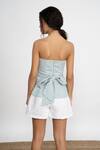 Shop_Amrta By Guneet Kondal_Blue Cotton, Linen Lace Square Capri Coast Checkered Pattern Top And Short Set_at_Aza_Fashions