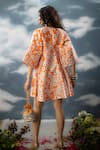 Shop_SAKSHAM & NEHARICKA_Orange Dupion Printed Floral Round Neck Abhilasha Kimono Dress _at_Aza_Fashions