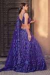 Mehak Murpana_Purple Net Embroidery Sequin Leaf Neck Bridal Lehenga Set _Online_at_Aza_Fashions