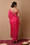 Shop_Label Nitisha_Pink Satin Embroidered Zardozi Sweetheart Neck Drape Skirt Set _at_Aza_Fashions