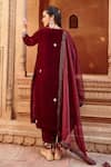 Shop_Ajiesh Oberoi_Wine Cotton Silk Embroidered Thread Round Straight Kurta Set _at_Aza_Fashions
