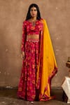 Buy_Label Kinjal Modi_Fuchsia Cotton Silk Printed Floral Keyhole Lehenga Set _at_Aza_Fashions