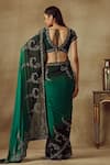 Shop_Shilpi Gupta_Blue Saree Flat Silk Chiffon Embroidery Thread And Pre-pleated With Blouse _at_Aza_Fashions