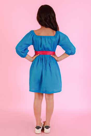 Shop_Lil Drama_Blue Cotton Bow Tie-up Dress _at_Aza_Fashions