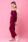Shop Littlecheer Wine Satin Bows Voguestar Waist Jumpsuit at Aza Fashions Shop_Littlecheer_Wine Satin Bows Voguestar Waist Jumpsuit _at_Aza_Fashions