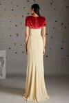 Shop_Gauri Dhawan_Beige Velvet And Crepe Crimp Gown One Shoulder & Jacket Round & Short Set _at_Aza_Fashions