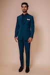 Shop_Tisa - Men_Blue Tuxedo And Trousers- Viscose Polyester Plain Lapel Collar Set _at_Aza_Fashions