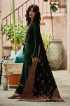 Shop_Label Varsha_Green Velvet Woven Kani Round Embroidered Bodice Kurta Set_at_Aza_Fashions