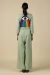 Shop_Shahin Mannan_Green Crepe Sequins Collared Cloud And Rainbow Embroidered Jumpsuit With Belt _at_Aza_Fashions