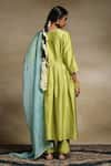 Shop_Weaver Story_Green Anarkali Lining Cotton, Dupatta Organza, Handwoven Yoke Embroidered Set _at_Aza_Fashions