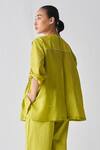 Shop_Three_Green Chanderi Round Neck Pintuck Detail Top _at_Aza_Fashions