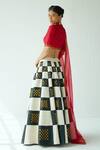 Shop_PRIYAL PRAKASH_Multi Color Raw Silk Embroidered Zari And Sequin Chess Board Pattern Lehenga Set _at_Aza_Fashions