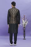 Shop_Arihant Rai Sinha_Black Jacquard, Silk Embroidery Floral Pattern Bundi And Kurta Set _at_Aza_Fashions
