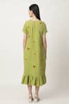 Shop Musal Green Cotton, Linen Embroidery Round Neck Litzy Heart Midi Dress at Aza Fashions Shop_Musal_Green Cotton, Linen Embroidery Round Neck Litzy Heart Midi Dress_at_Aza_Fashions