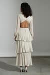 Shop_Amrta By Guneet Kondal_Off White Viscose, Chiffon V-neck Tiered Maxi Dress _at_Aza_Fashions