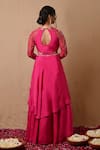 Shop_Label Nitisha_Pink Habutai Silk Embroidered Zardozi Round Neck Yoke Layered Gown _at_Aza_Fashions