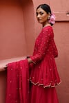 Shop_Deep Thee_Red Chanderi Embroidery Zari Deep V Neck Peplum Angrakha Set _at_Aza_Fashions