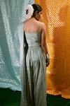 Shop_17:17 By Simmi Saboo_Green Muslin Silk And Organza Embroidery Strawberry Motif Pant Saree With Bustier _at_Aza_Fashions
