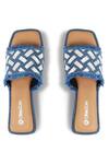 Shop CRIMZON Blue Denim Embellished Square Toe Flats at Aza Fashions Shop_CRIMZON_Blue Denim Embellished Square Toe Flats_at_Aza_Fashions