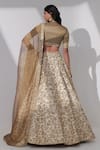 Shop_Taisha_Brown Pure Tussar Silk Hand Embroidered Botanical Jaal Bridal Lehenga Set _at_Aza_Fashions