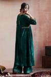 Shop Weaver Story Green Velvet, Cotton Zari, Embroidery Split Kalidar Kurta And Farshi Pant Set at Aza Fashions Shop_Weaver Story_Green Velvet, Cotton Zari, Embroidery Split Kalidar Kurta And Farshi Pant Set _at_Aza_Fashions