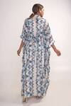 Shop_Merge Design_Multi Color Georgette, Crepe Embroidery Collared Chevron Print Kaftan With Belt _at_Aza_Fashions