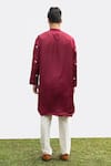 Shop_KAKA CALCUTTA_Maroon Kurta And Dupatta  Bam Silk Embroidered Motifs Pyjama Pant Set _at_Aza_Fashions