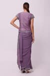 Shop_Onaya_Purple Georgette Embellished Sequins Crystals And Jacket & Pre-draped Saree Set_at_Aza_Fashions
