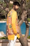 Shop_Soniya G_Yellow Handloom Silk Printed Abstract Bundi And Kurta Set_at_Aza_Fashions