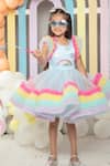 Shop Hoity Moppet Multi Color Satin, Tulle Fringe Clouds And Rainbow Embroidered Dress at Aza Fashions Shop_Hoity Moppet_Multi Color Satin, Tulle Fringe Clouds And Rainbow Embroidered Dress _at_Aza_Fashions
