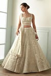 Shop_Studio Iris India_White Organza, Net Pearls, Mirrors Aziz Embroidered Bridal Lehenga Set_at_Aza_Fashions
