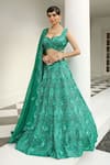 Miku Kumar_Green Silk Hand Embroidered Sequin Flower Bridal Lehenga Set  _Online_at_Aza_Fashions