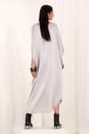 Shop_AK-OK_Grey Silk Printed Typographic V Neck Kaftan Dress  _at_Aza_Fashions
