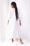 Shop_KHAT_White Poplin Cotton Embroidered Flowers V Neck Dress  _at_Aza_Fashions