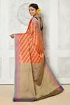 Shop_Nazaakat by Samara Singh_Orange Banarasi Cotton Silk Woven Floral Stripe Pattern Saree_at_Aza_Fashions
