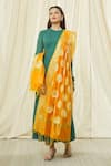 Shop_Naintara Bajaj_Yellow Cotton, Silk Embroidery Floral Circular Pattern Dupatta _at_Aza_Fashions