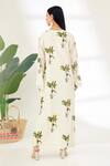 Shop_Nikasha_Off White Cotton Silk Banana Tree Notched Hand Painted Dress _at_Aza_Fashions