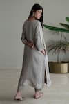 Shop_Shorshe Clothing_Grey Handloom Cotton, Cotton, Linen Split V-neck Stripe Pattern Kurta And Pant Set_at_Aza_Fashions