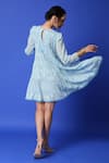 Shop_MONK & MEI BY SONIA ANAND_Blue Georgette Embroidered Chikankari Notched Kurta _at_Aza_Fashions